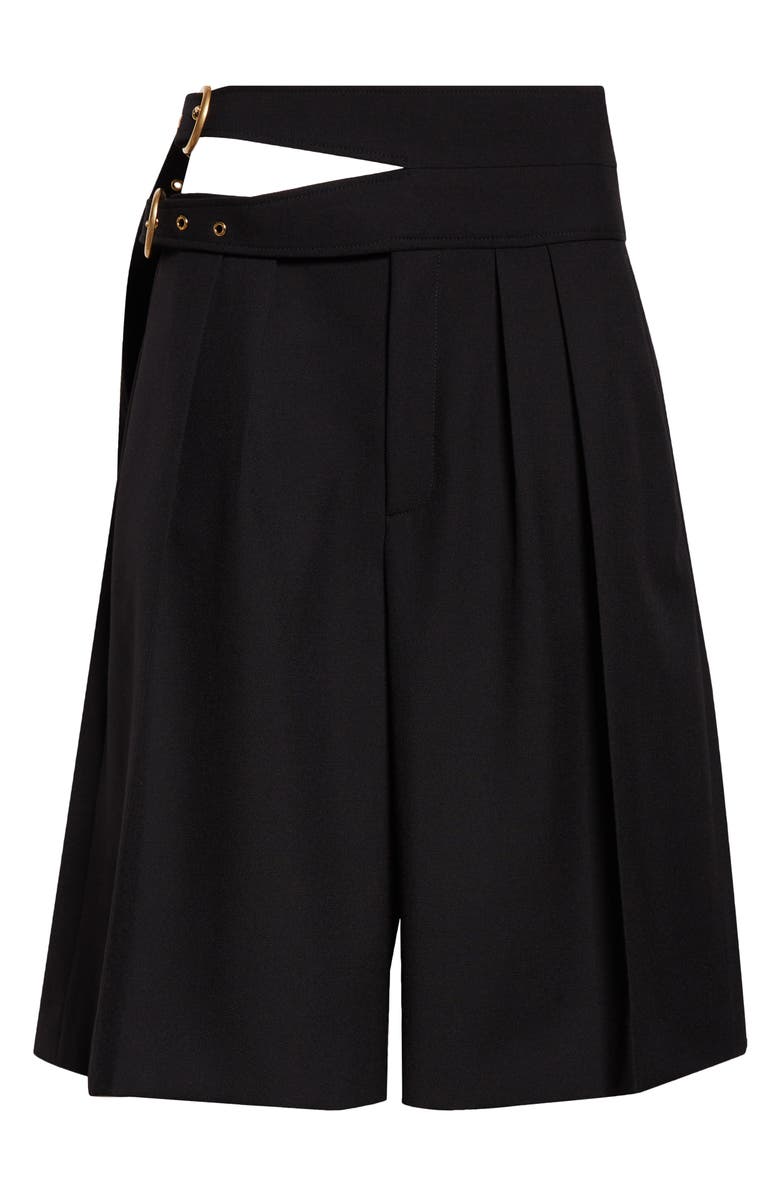 Chloé Buckle Keyhole High Waist Wool Shorts, Alternate, color, Black