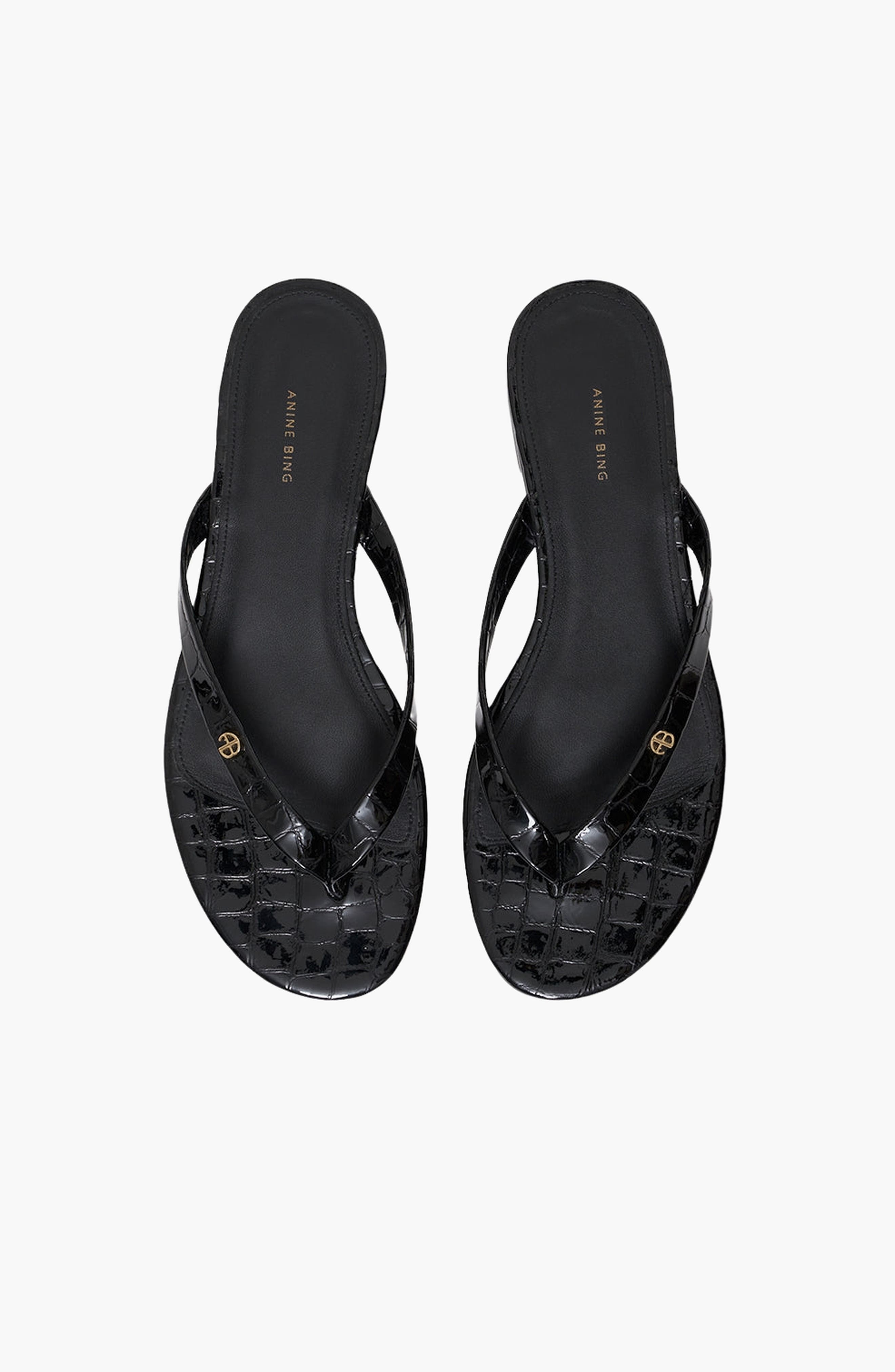 ANINE BING Noelle Thong Sandals, Alternate, color, Embossed Black