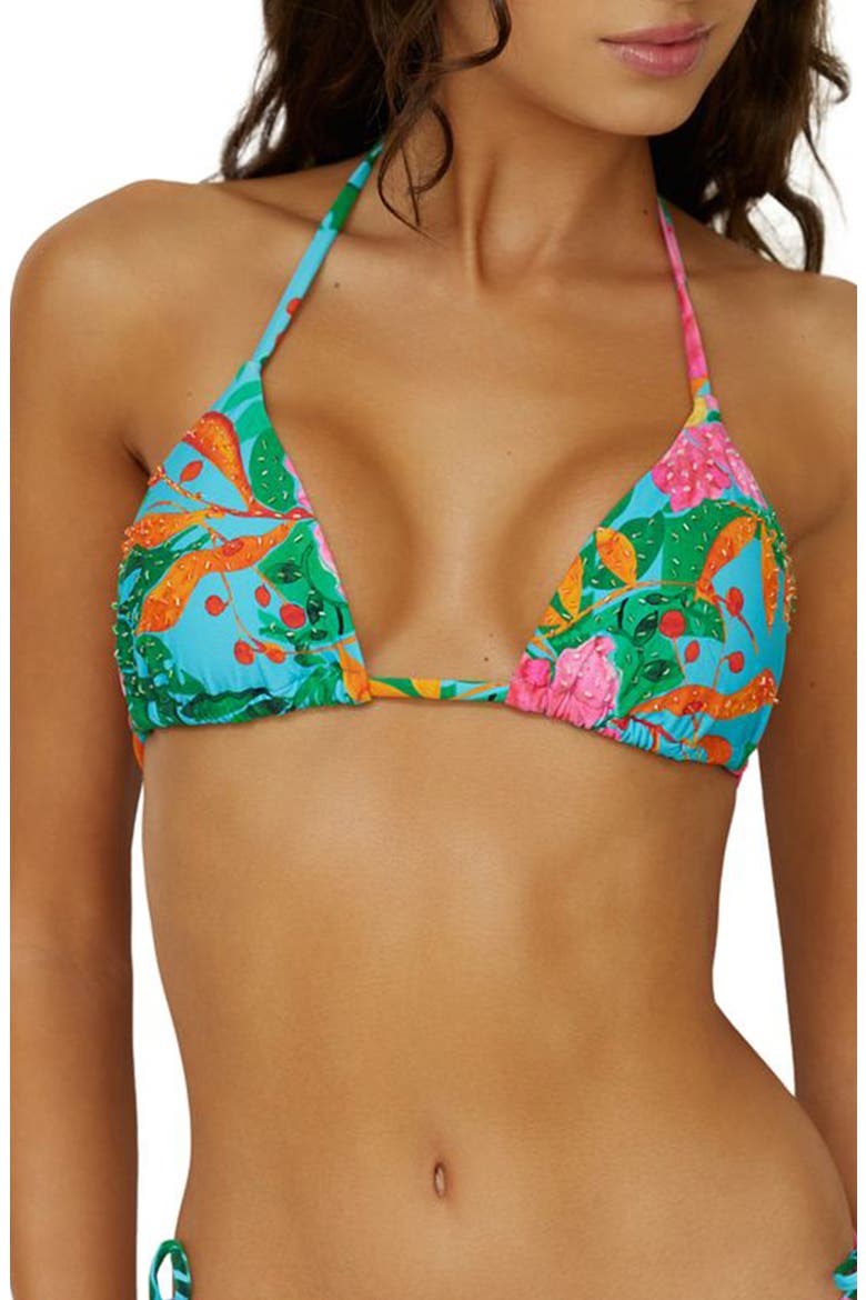 Embroidered Triangle Bikini Top, Main, color, ZINNIA