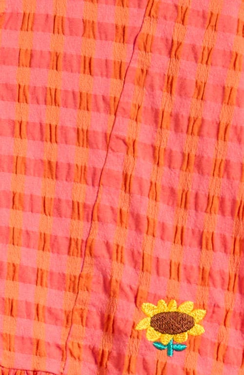 Bobo Choses Kids' Vichy Sunflower Embriodered Stripe Seersucker Dress In Fuchsia