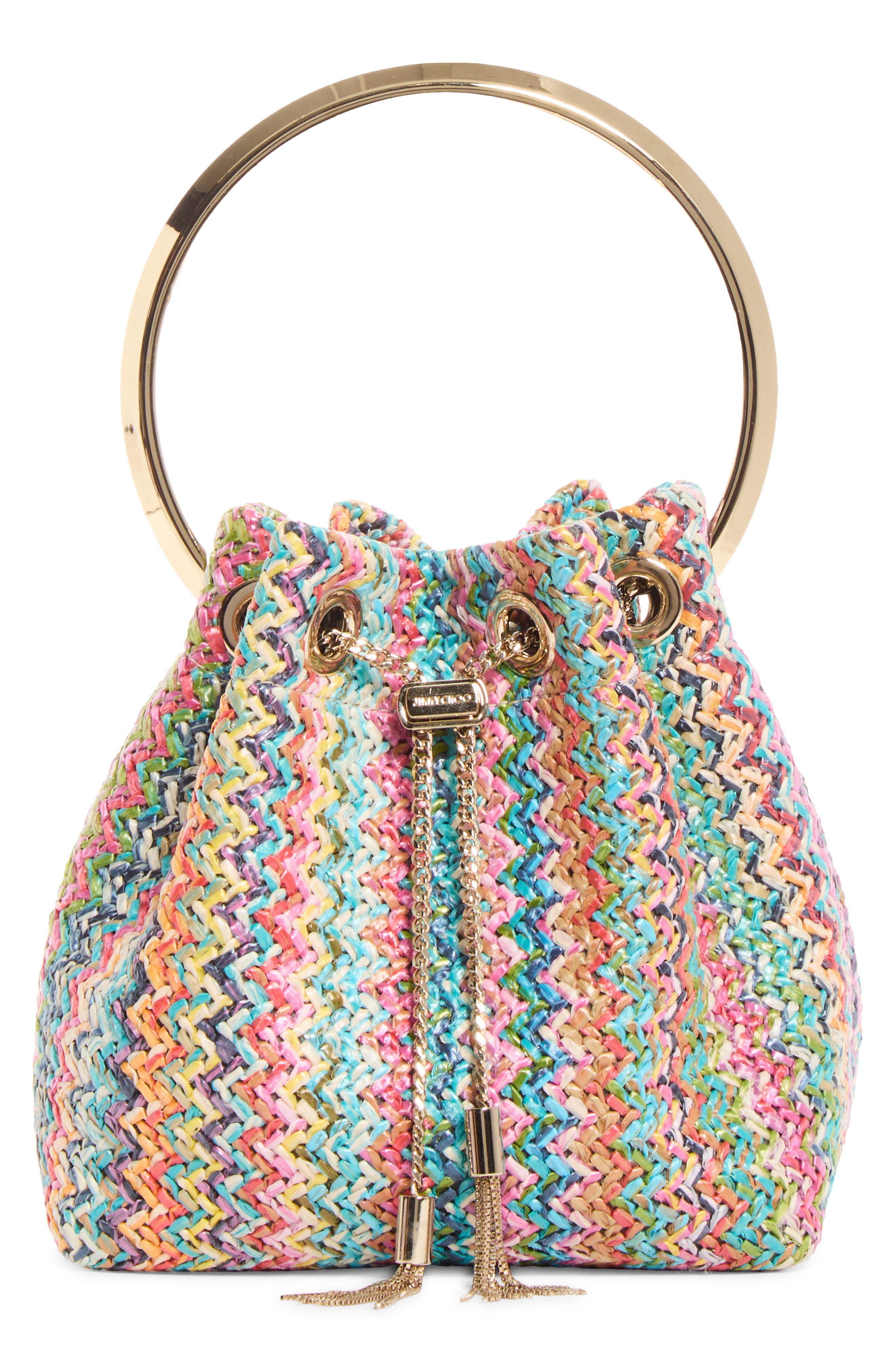 Bon Bon Woven Straw Bucket Bag, Main, color, MULTI/ LIGHT GOLD