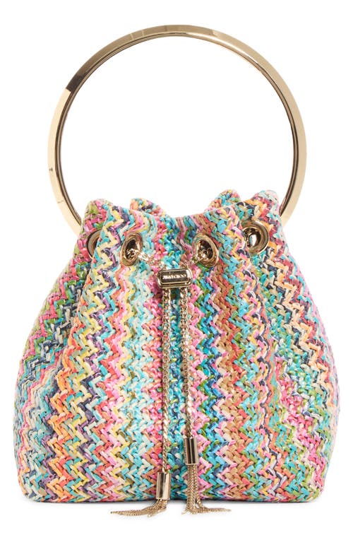 Jimmy Choo Bon Bon Woven Straw Bucket Bag in Multi/light Gold at Nordstrom