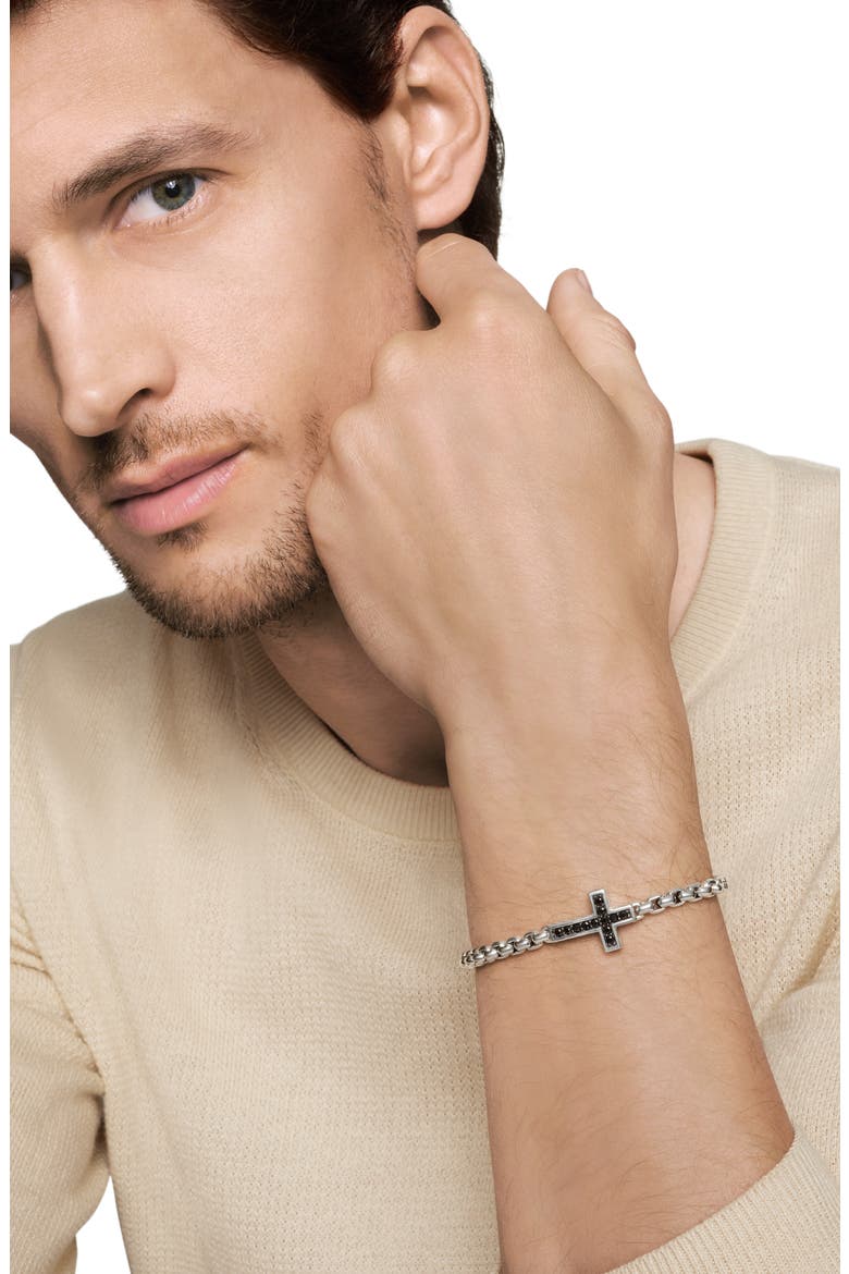 Pavé Cross Bracelet in Sterling Silver with Diamonds, 5mm, Alternate, color, BLACK DIAMOND
