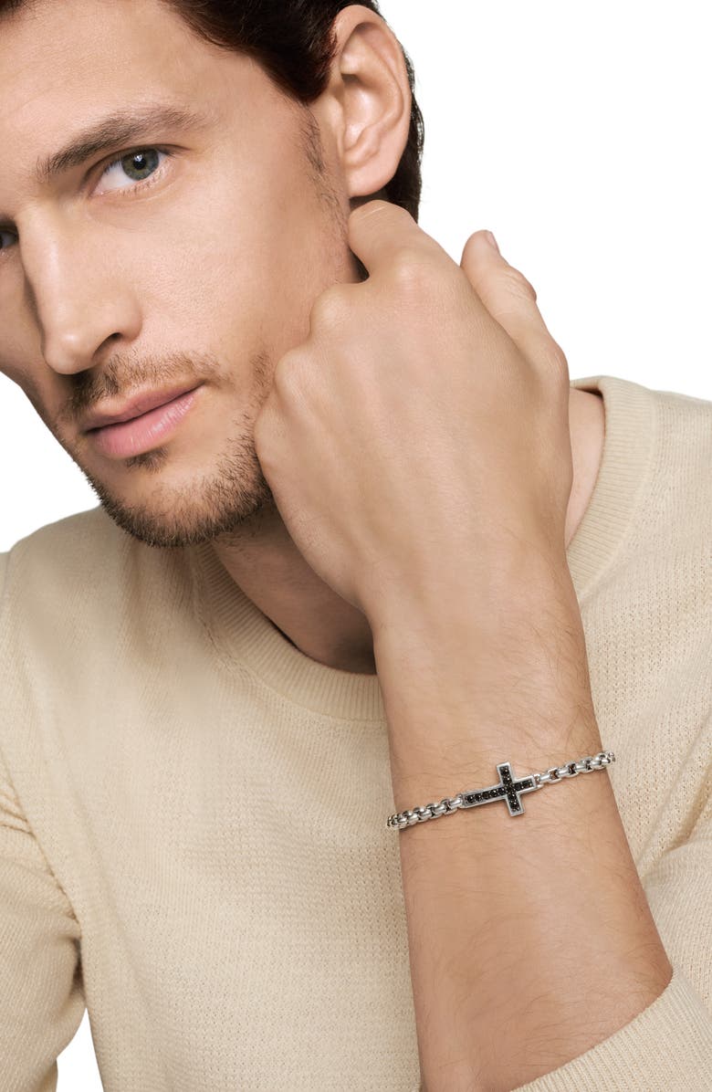 David Yurman Pavé Cross Bracelet in Sterling Silver with Diamonds, 5mm, Alternate, color, Black Diamond