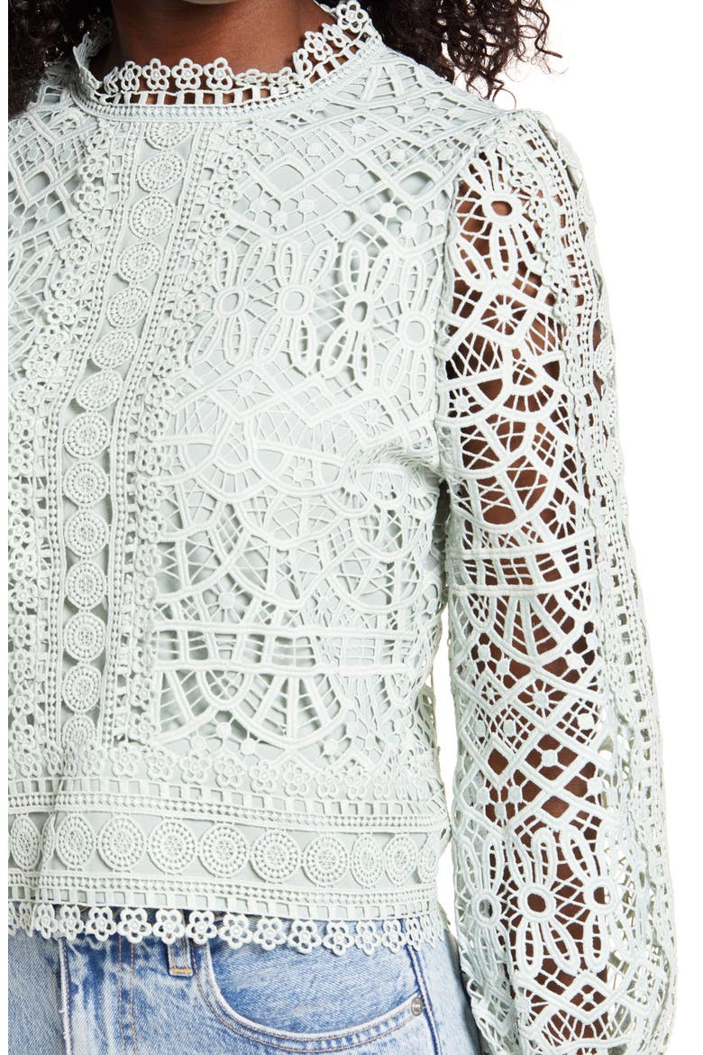 Crochet Lace Balloon Sleeve Blouse, Alternate, color, BLUE