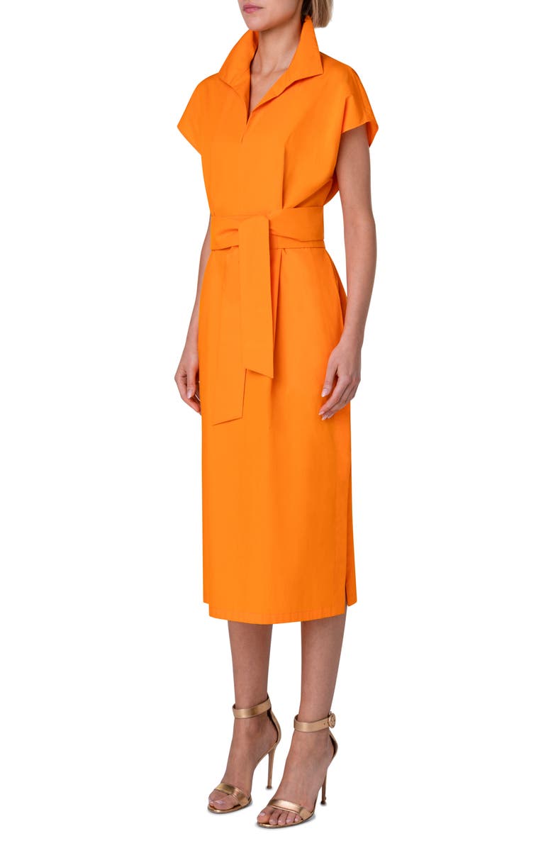Akris Belted Cotton & Silk Midi Dress, Alternate, color, 