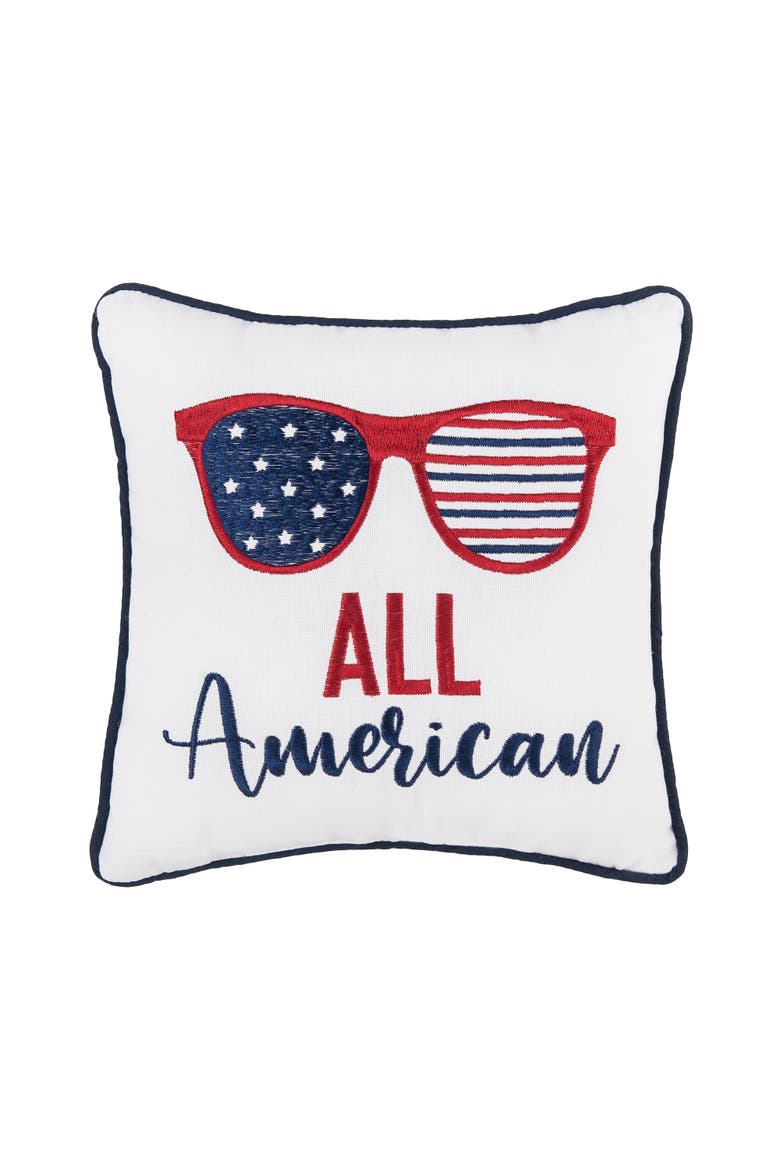 "All American" Sunglasses Mini Accent Pillow, 10" x 10", Main, color, White
