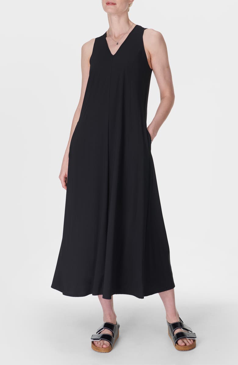 Sweaty Betty Explorer Ace V-Neck Midi Dress, Main, color, Black