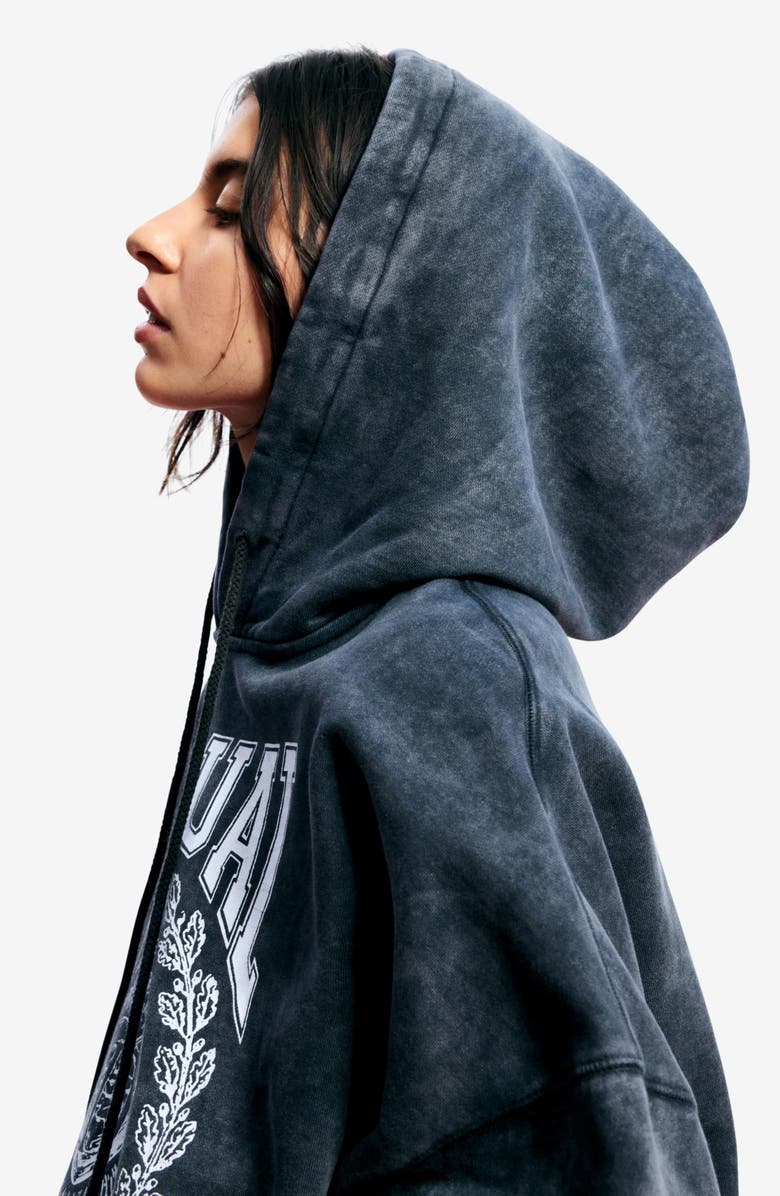 Desigual Tie Dye Cotton Graphic Hoodie, Alternate, color, Black