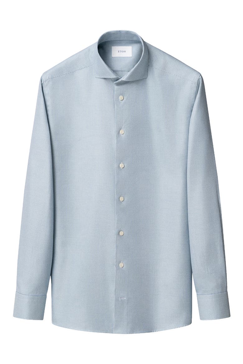 Slim Fit Semisolid Blue Cotton Dobby Dress Shirt, Alternate, color, DARK BLUE
