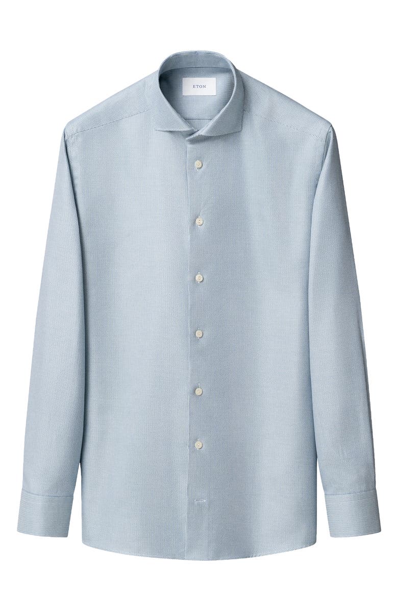Eton Slim Fit Semisolid Blue Cotton Dobby Dress Shirt, Alternate, color, Dark Blue