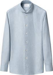 Eton Slim Fit Semisolid Blue Cotton Dobby Dress Shirt