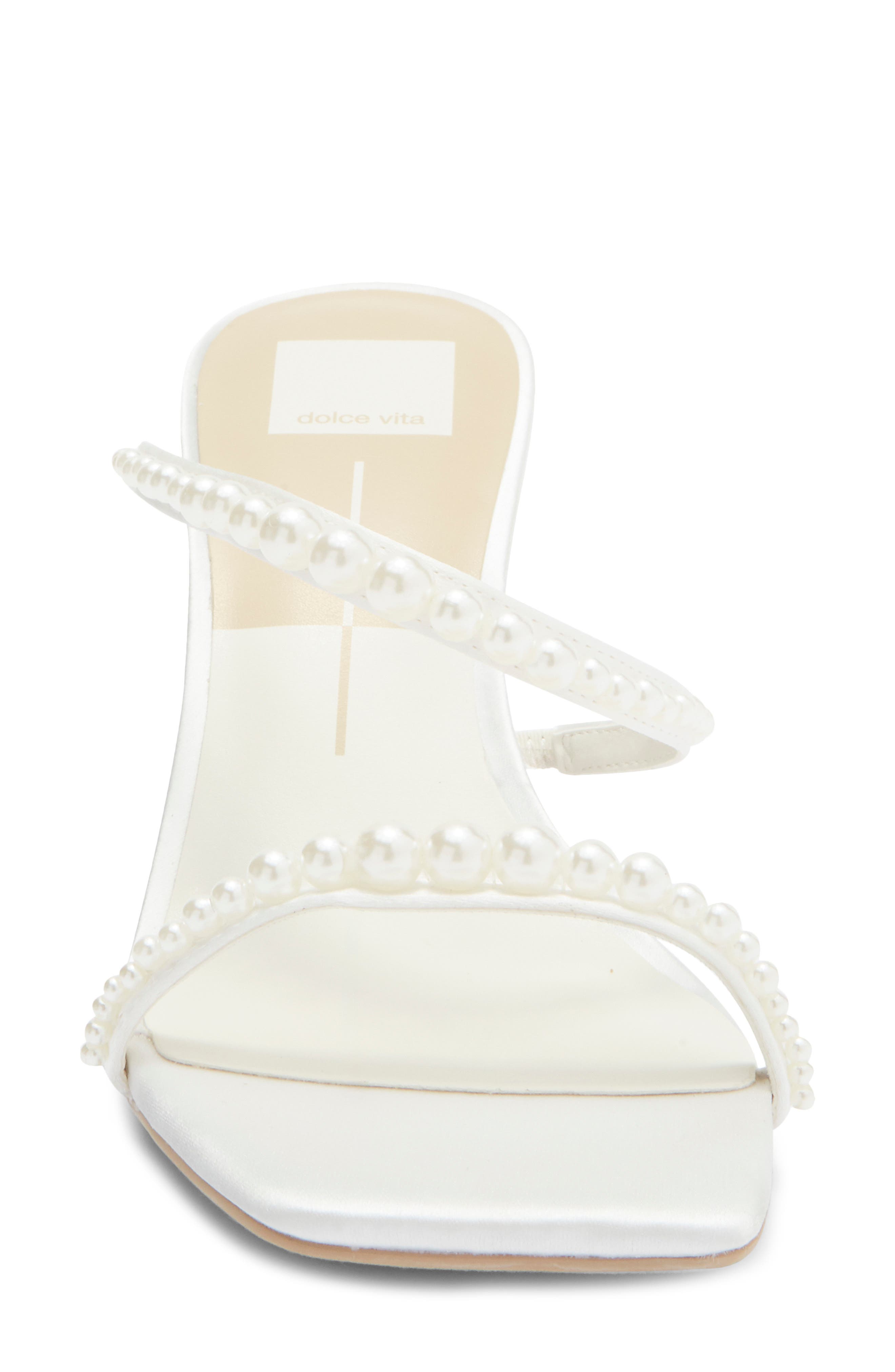 Dolce Vita Tynice Faux Pearl Sandal, Alternate, color, White Satin