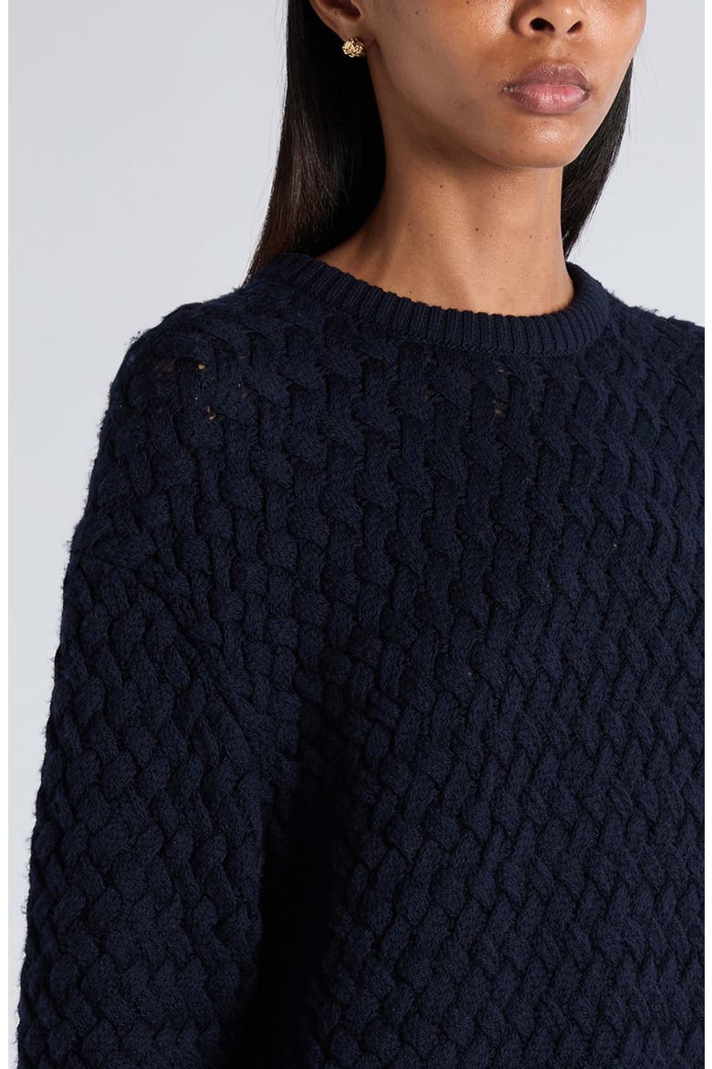 Wool Intrecciato Crewneck Sweater, Alternate, color, 4071 MIDNIGHT BLUE