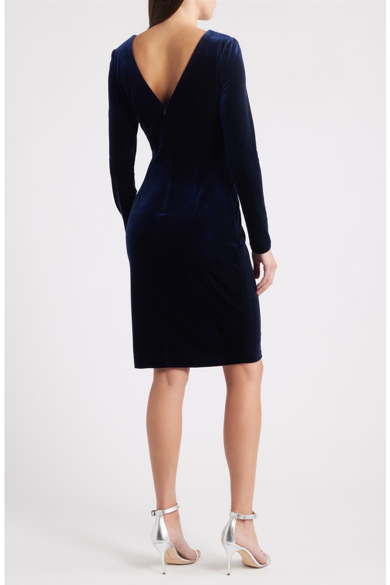Ruched Long Sleeve Velvet Body-Con Dress, Alternate, color, NAVY