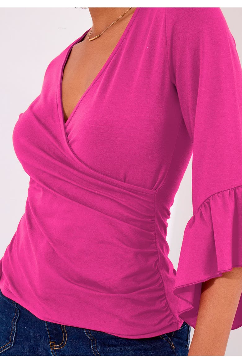 Stretch Knit Bell Sleeve Top, Alternate, color, HOT PINK