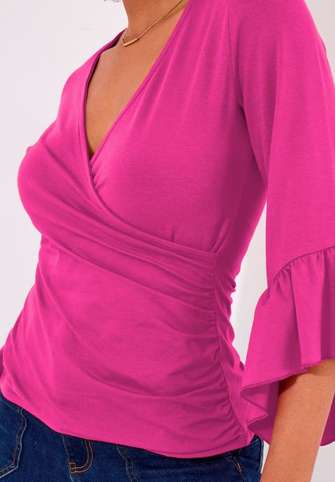Stretch Knit Bell Sleeve Top (plus)