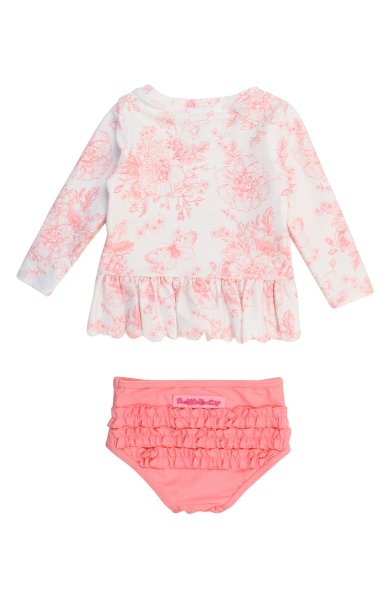 RuffleButts Bubblegum Butterfly Garden Long Sleeve Two-Piece Rashguard Swimsuit, Alternate, color, Pink