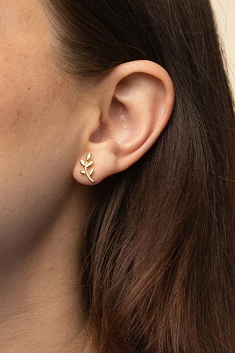 Sterling Silver 18k Gold Plated Olivia Leaf Necklace & Stud Earrings Set