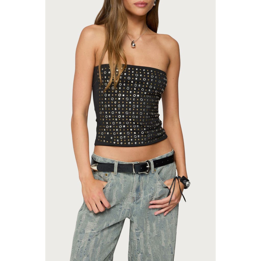 EDIKTED Blanco Studded Tube Top in Black at Nordstrom, Size Small