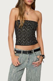 EDIKTED Blanco Studded Tube Top