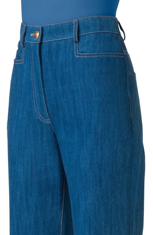 Akris Punto Celia Cotton Stretch Denim Flare Pants In Medium Blue Denim
