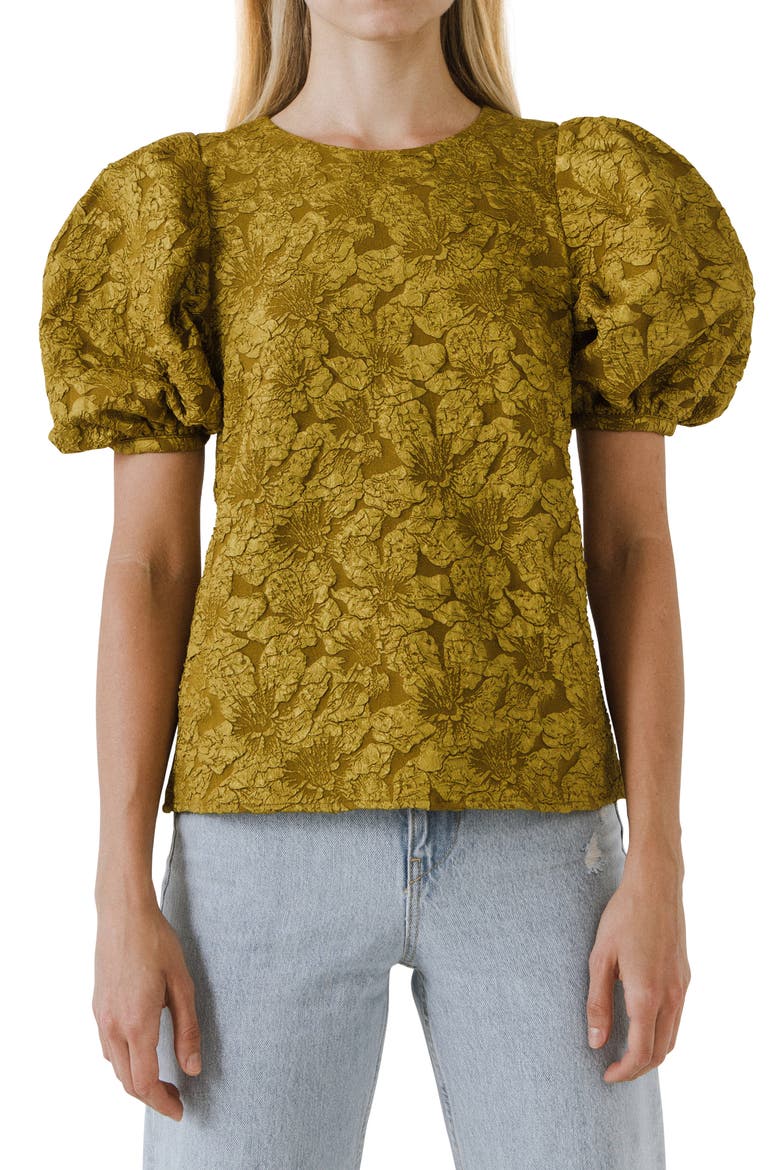 Textured Floral Blouse, Main, color, GOLD