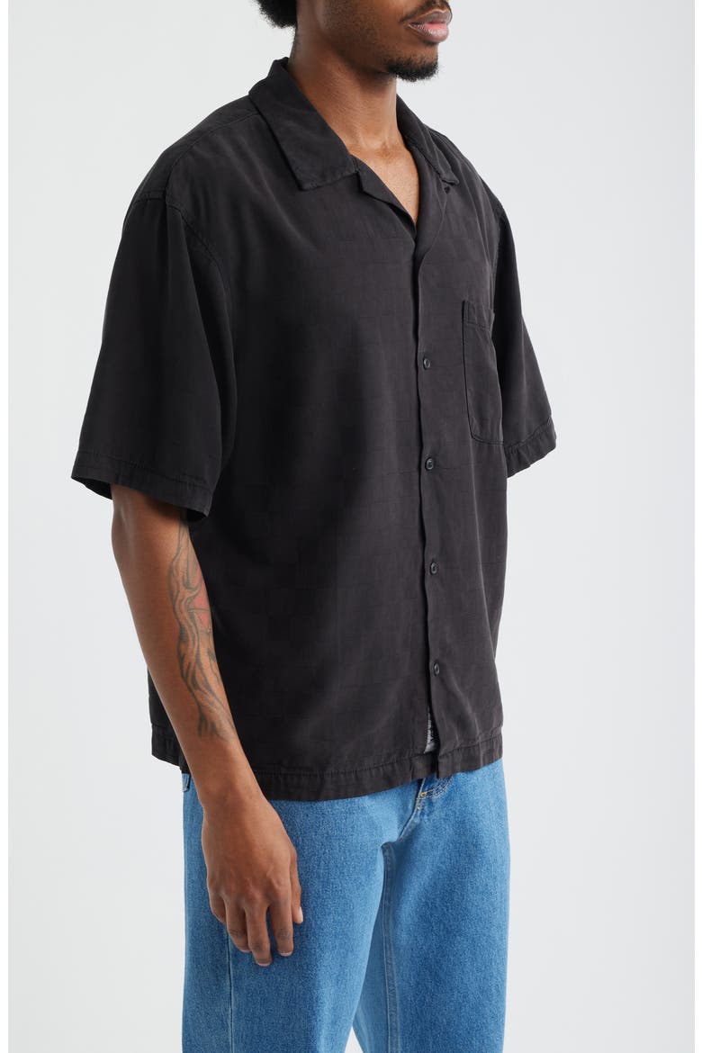 Van Doren Check Button-Up Camp Shirt, Alternate, color, BLACK
