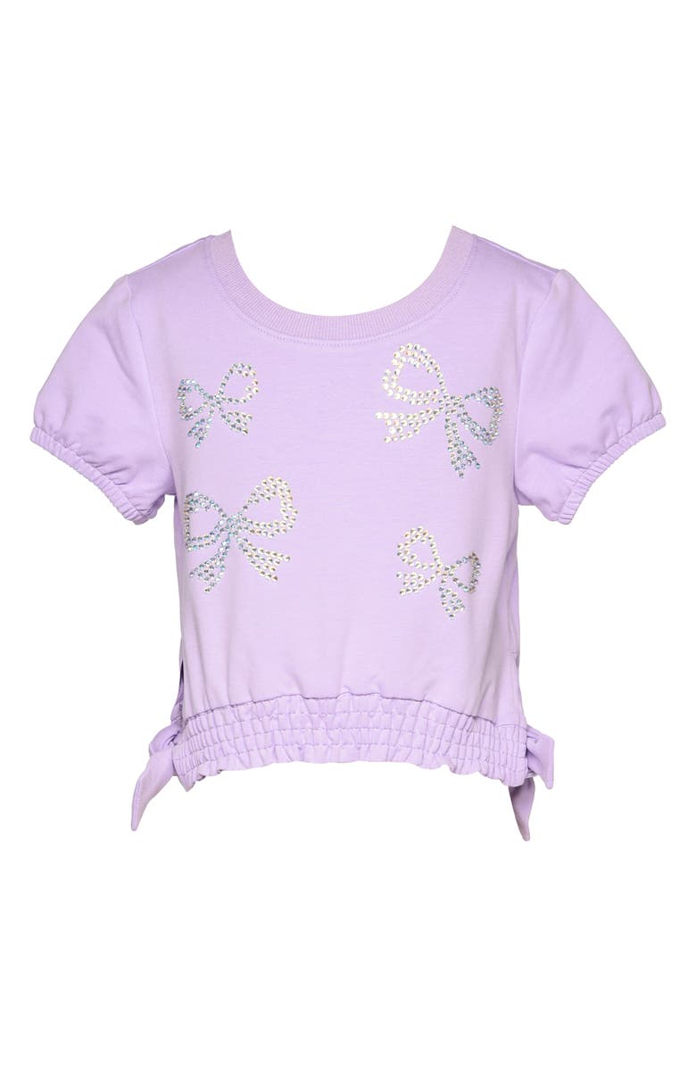 Baby Sara Kids' Rhinestone Bow Smocked T-Shirt, Main, color, 