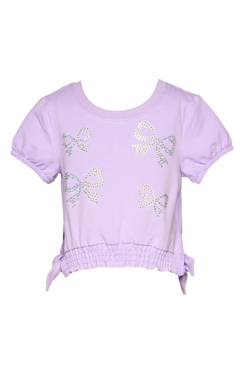 Kids' Rhinestone Bow Smocked T-Shirt (Little Kid)