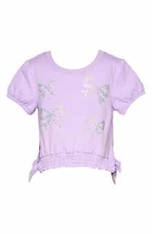 Baby Sara Kids' Rhinestone Bow Smocked T-Shirt