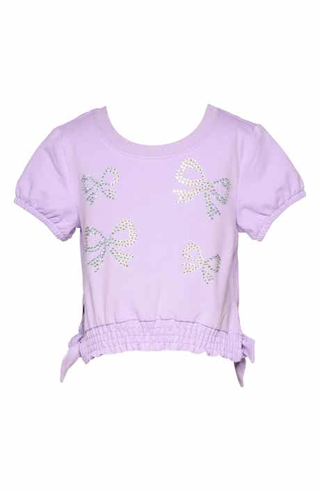 Baby Sara Kids' Rhinestone Bow Smocked T-Shirt