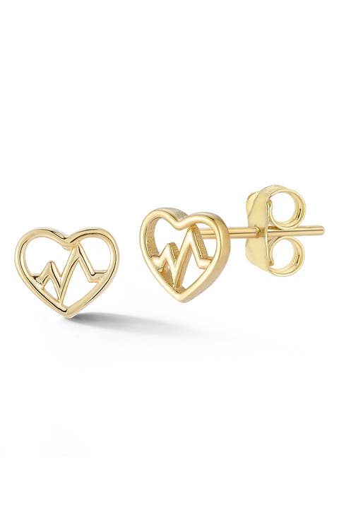 14K Gold Heartbeat Stud Earrings