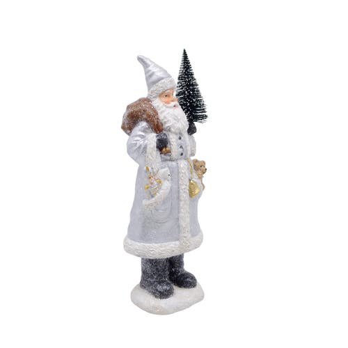 Transpac Resin Silver Gold Santa With Tree Decorative Figurine Holiday Decor In Multi