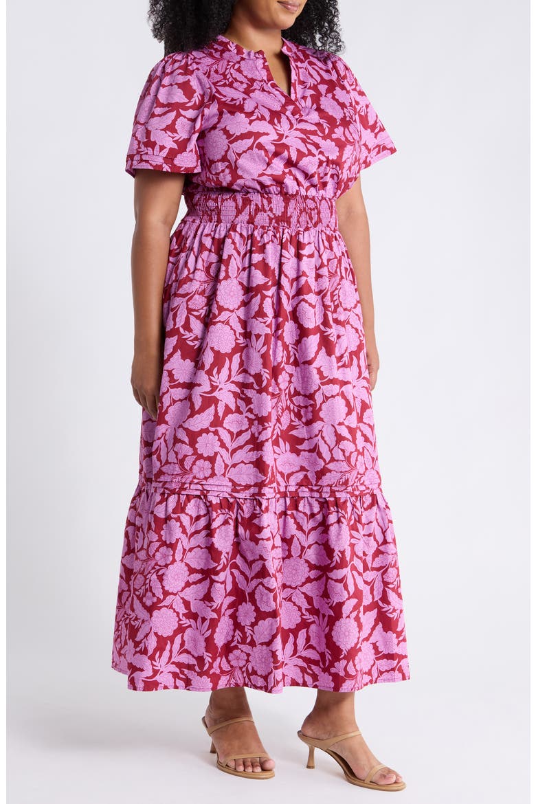 Floral Print Maxi Dress, Alternate, color, BURGUNDY-PINK