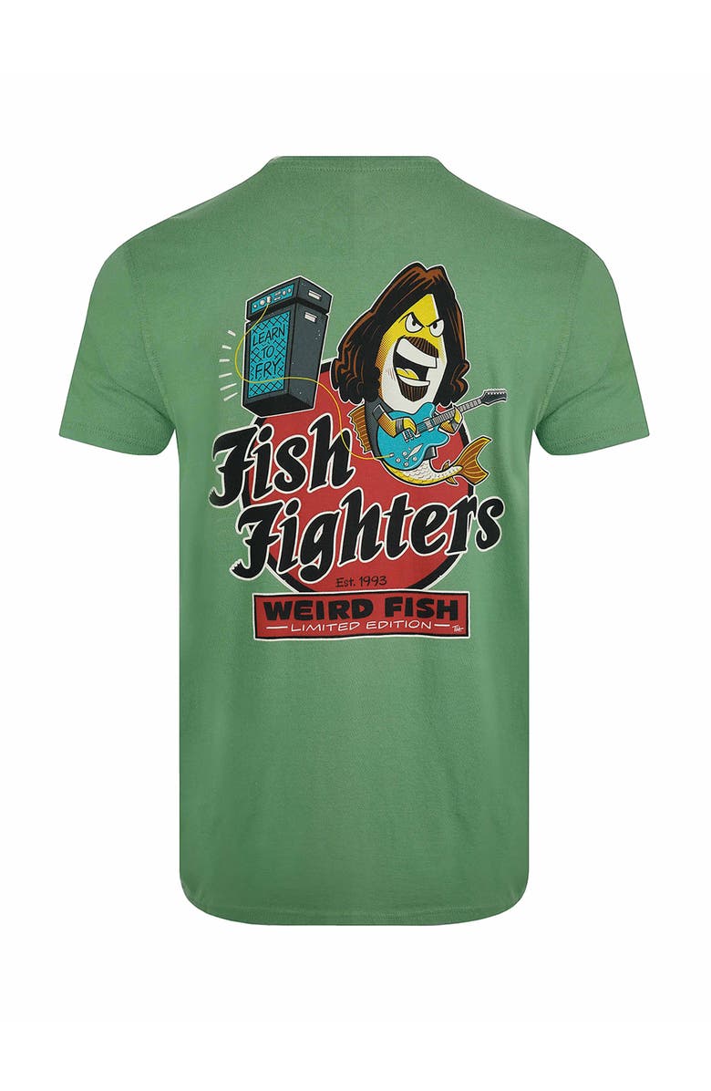 Weird Fish Fish Fighters Back Print Artist T-Shirt, Alternate, color, Artichoke Green