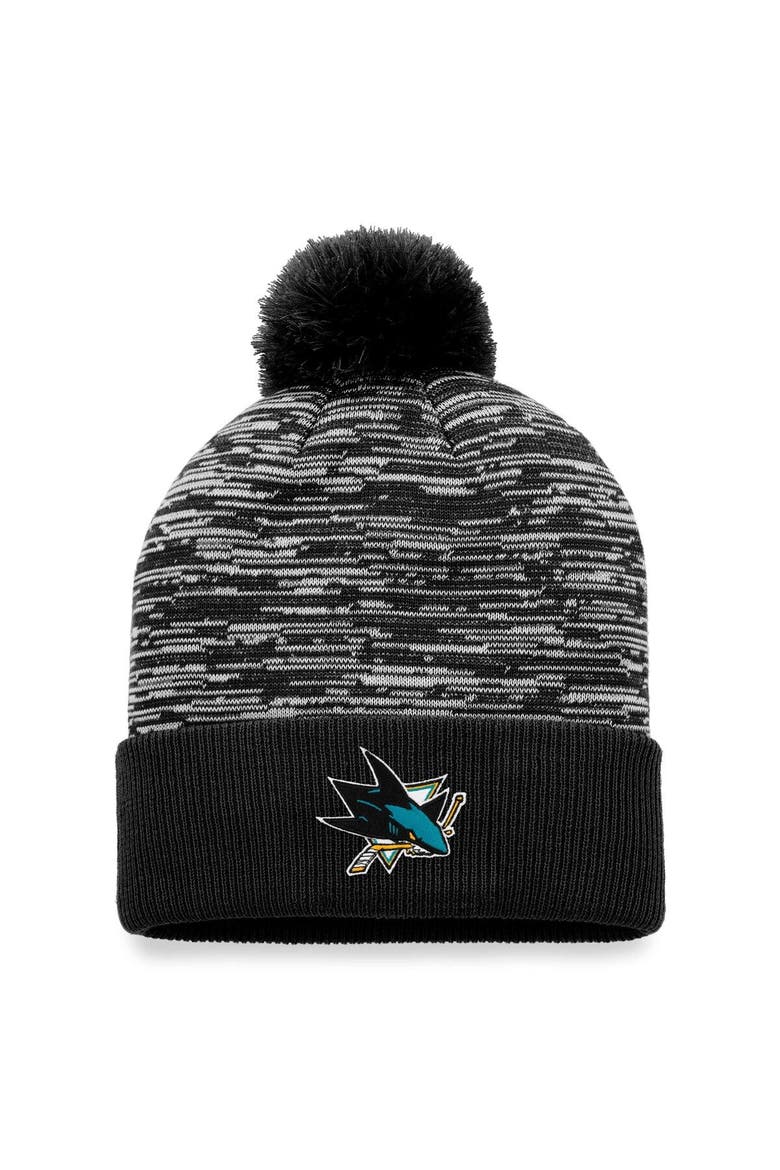 Men's Fanatics Branded Black San Jose Sharks Defender Cuffed Knit Hat with Pom, Main, color, Black