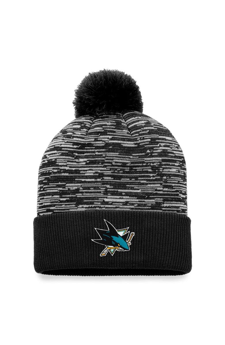FANATICS Men's Fanatics Branded Black San Jose Sharks Defender Cuffed Knit Hat with Pom, Main, color, 
