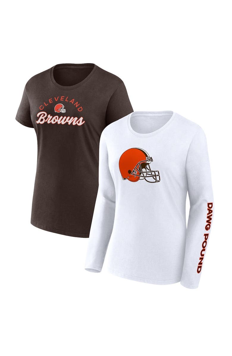 FANATICS Women's Fanatics Branded Brown/White Cleveland Browns Lightweight Short & Long Sleeve T-Shirt Combo Pack, Alternate, color, 