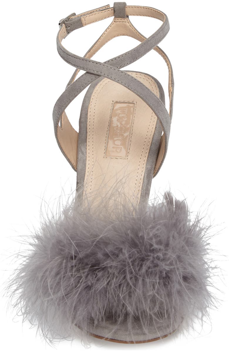 Topshop Reine Feathered Sandal, Alternate, color,