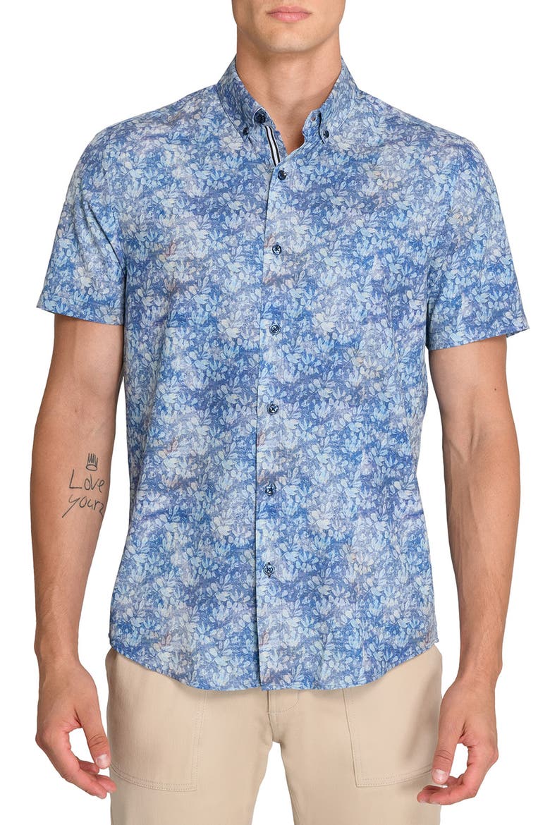 Branches Woven Short Sleeve Basic, Main, color, NAVY/TEAL