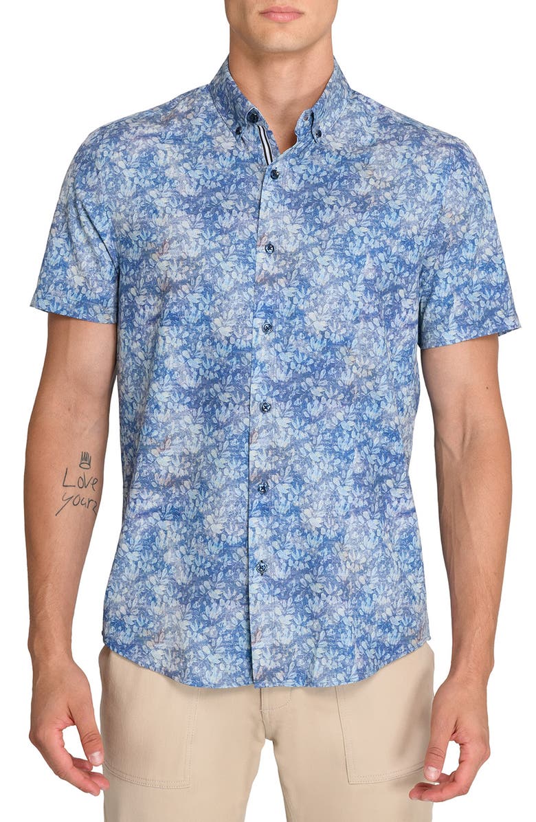 Brooklyn Brigade Branches Woven Short Sleeve Basic, Main, color, Navy/Teal