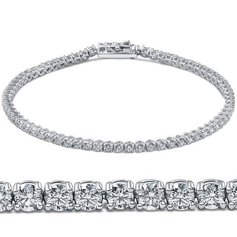 3 Carat Round Cut Lab Grown Diamond Tennis Bracelet In 14k Gold 7"