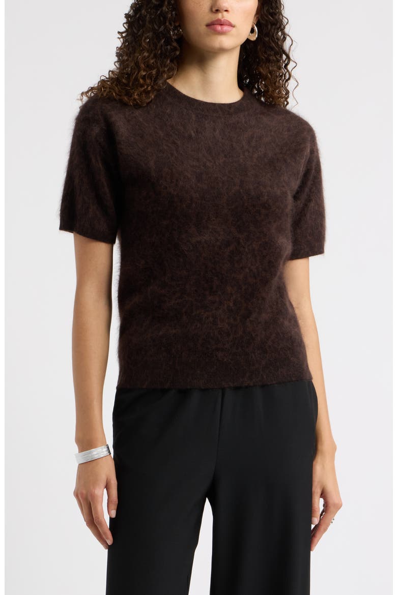 Brushed Leopard Print Short Sleeve Cashmere Sweater, Main, color, BLACK- BROWN M LEONE LEOPARD