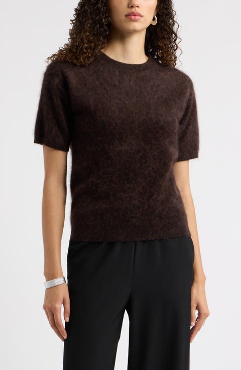 Brushed Leopard Print Short Sleeve Cashmere Sweater