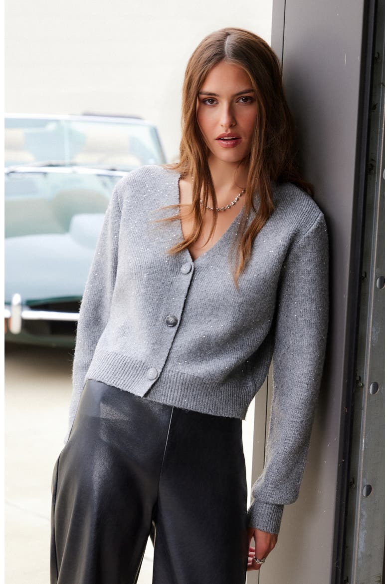 Nae Sequin Crop Cardigan, Alternate, color, STEEL