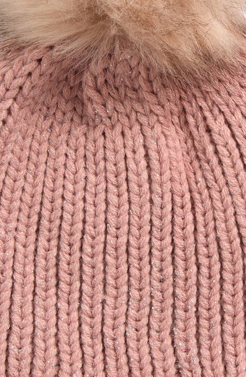Tasha Faux Fur Pom Sparkle Beanie In Pink