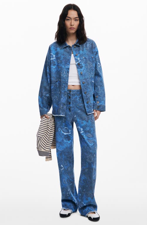 Desigual Floral Print Denim Jacket In Blue
