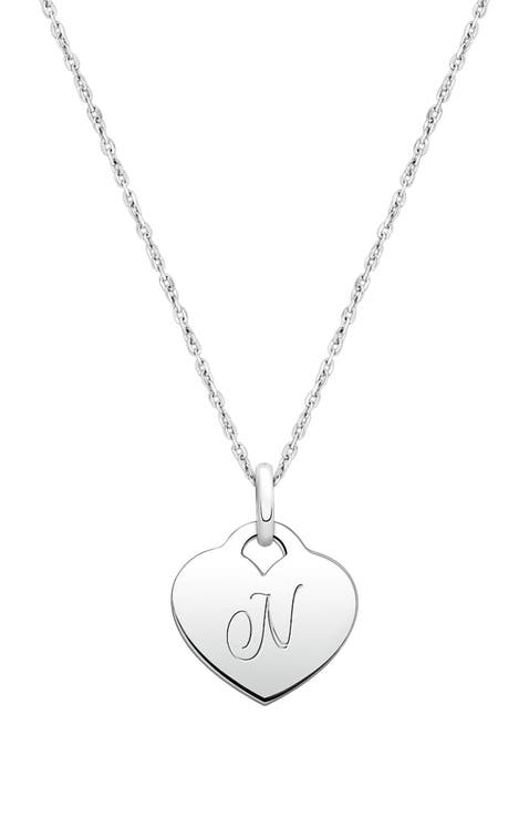 Sterling Silver Baby Heart & Engraved Initial 12-14" Necklace
