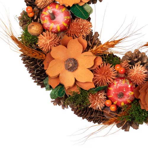 Northlight Flowers And Gourds Pine Cone Artificial Fall Harvest Wreath In Orange